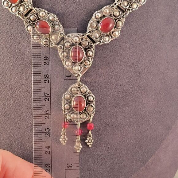 Vintage Sterling Carnelian Tribal Middle Eastern Y Necklace - Picture 7 of 7